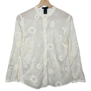 Vintage Cottagecore Dainty Embroidered Lightweight Semi Sheer Blouse Cream 8